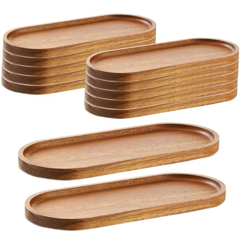 Linwnil Wood Serving Trays Charcuterie Boards Oval Wooden Plates Wood Serving Platter Cheese Dinner Plates Bulk for Dessert Snack Bread Fruit Appetizer Dishes (11.5x4Inch*12Pack) - size: 11.5" X 4"_12pack