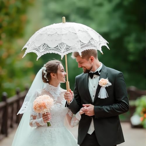 BABEYOND Lace Umbrella Parasol Vintage Wedding Bridal Umbrella for Decoration Photo Lady Costume 1920s Party (White) - color: White