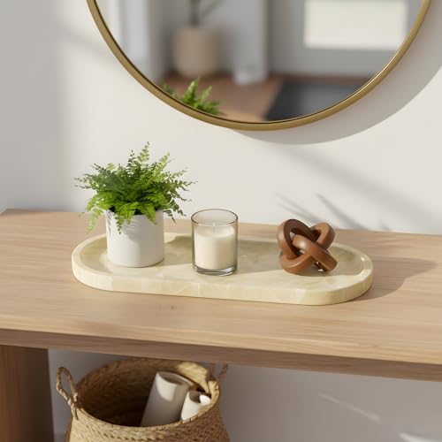 Natural Marble Tray, Stone Vanity Tray for Bathroom & Kitchen Countertop - Organizer for Perfume, Jewelry, Cosmetics 12x6 Inch,Amber - color: Amber, size: 12" x 6" x 0.7"