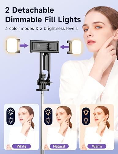 53'' Selfie Stick Tripod with Light, Extendable Selfie Stick with Remote, Portable Cell Phone Tripod Stand with All in 1 Phone Clip, Lightweight Camera Tripod Compatible with iPhone 17 16 15, Android - color: Black