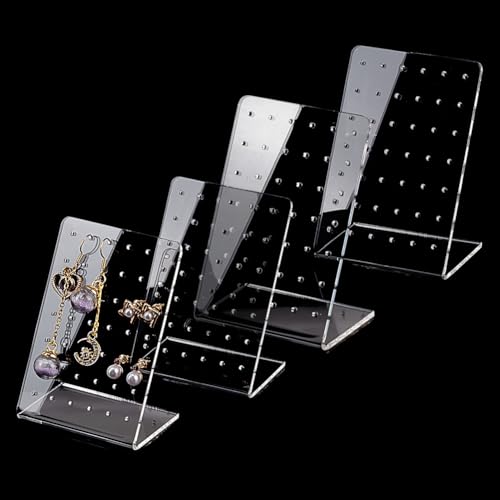 PH PandaHall 4 Pack Earring Holder, 42 Holes Small Ear Studs Display Stand L-Shape Earrings Jewelry Show Rack Stand Organizer Plastic Display Showcase 2.3 x 3.5 x 1.5 Inch