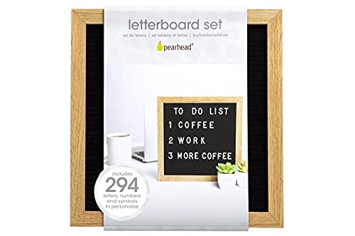 Pearhead Natural Wood And Black Felt Classic Letter Board Set, Includes 294 White Letters, Modern Reusable Message Sign, Gender Neutral Photo Prop, Nursery And Home Decor, 10" x 10" - color: Black