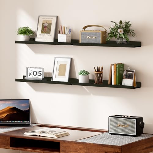 upsimples Floating Shelves for Wall, 23.6 Inch Shelves for Decor Storage Set of 6, Wall Mounted Wood Shelf for Bedroom, Living Room, Bathroom, Kitchen, Long Picture Ledge Shelves, Black - color: Black, size: 23.6in