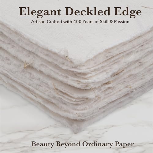 Wanderings A4 Handmade Paper with Deckled Edge and Embedded Straw - 8.3" x 11.7", 150 GSM, 50 Sheets Textured Paper - Perfect for Light Watercolor, Drawing, Writing, Printing & Mixed Media - color: Ivory with Straw, size: A4