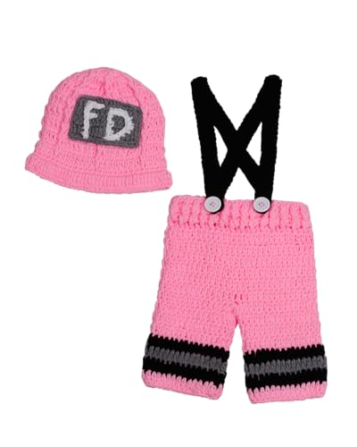 Matissa Newborn Baby Girl/Boy Crochet Knit Costume Photography Prop Hats Outfits - color: Baby Pink Firefighter