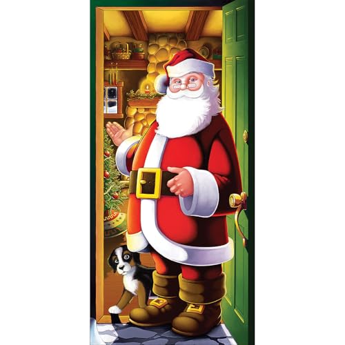 Beistle Printed Plastic Indoor Outdoor Santa Claus Cover for Front Door Home Holiday Christmas Decoration, 30" x 5', Multicolor - style: Santa