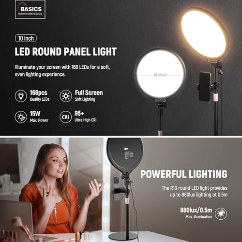 NEEWER Basics 2 Pack 10.5" Desktop LED Ring Light with Stand for Desk/Phone Holder, 3000-6500K Full Screen 15W Panel Lighting for iPhone Recording Streaming Selfie Laptop Webcam Video Conference, R10 - color: Black, size: 10.5"(2Pack)