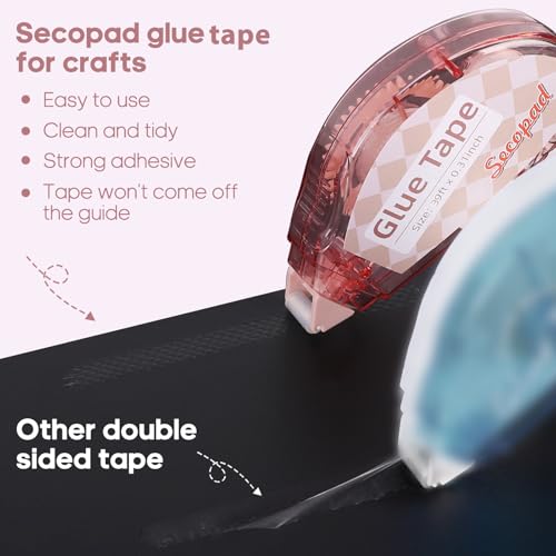 Secopad Scrapbook Tape, 0.3IN x 39FT Double Sided Tape Roller for Crafts, Adhesive Glue Runner Scrapbooking Supplies Journaling School Office Supplies for Kids and Adults, 4 Pack