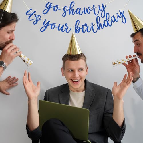 Go Shawty It's Your Birthday Banner, Hip Hop Birthday Party Decorations Supplies, Rap Theme Bday Bunting Sign, Pre-strung, Photo Props (Blue) - color: Blue