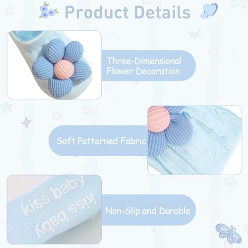 CÉLLOT Baby Girl Headband and Socks, Non-Slip Floral Socks and Soft Floral Nylon Hairbands for Babies Infants and Toddlers(White,Blue,Black) - color: White+Blue+Black