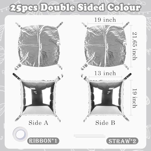25PSC Silver Square Foil Balloon Wall Backdrop Double Sided Silver Square Sided Balloon Tunnel Kit for New Year Birthday Graduation Wedding Anniversary and Children's Party Decoration - color: Silver