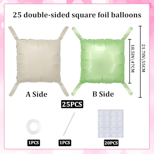 square aluminum foil Balloon Wall Backdrop, 25 pcs Fruit green and Milky white double-sided Balloon Arch Kit, suitable for theme parties, weddings, anniversaries and other decorations - color: Fruit Green.milky White