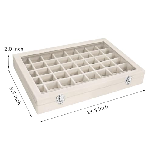 Vicoter Velvet Jewelry Tray 48 Compartments Jewelry Display Organizer with Transparent Cover Rings, Earrings, Necklaces, Pendants Storage Box for Girls, Wives, Mothers, Women - color: Beige, size: 48 Grid