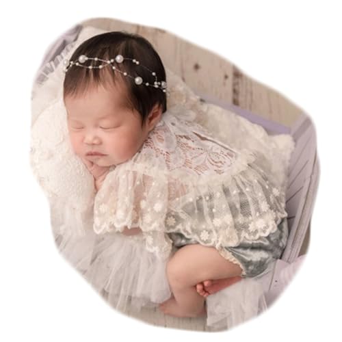 Zeroest Baby Photography Props Lace Hats Outfit Newborn Photo Shoot Outfits Infant Photos Baby Girl Photoshoot - color: Dusty Blue