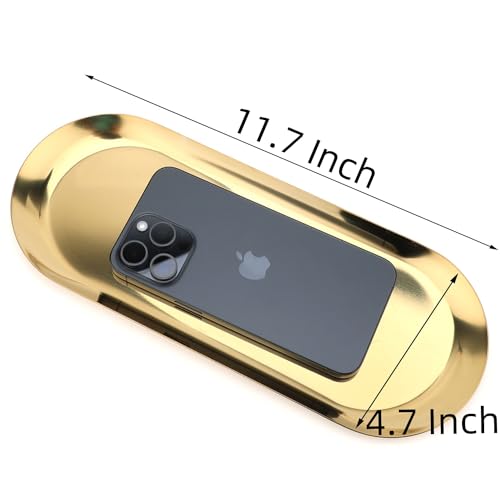 Fermus Stainless Steel Decorative Tray, Set of 2, 12 Inch Long, Jewelry Dish Cosmetics Organizer Bathroom Clutter Serving Platter Small Storage Tray, Oval, Gold - color: Gold