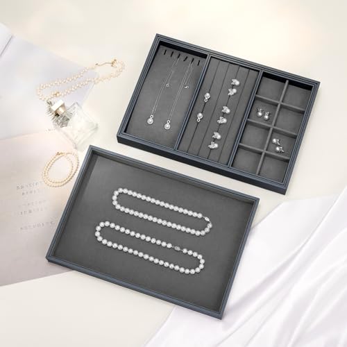Microfiber Jewelry Display Tray for Ring Necklace Bangle Grey Microfiber Jewelry Organizer Display Flat Tray Catchall - size: 1 Grid