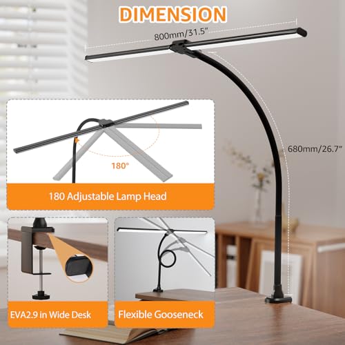 ShineTech LED Desk Lamp for Home Office, Ultra Bright Clamp Light with Flexible Gooseneck, 25 Lighting Modes, Eye-Caring Architect Lamp for Dual Monitors, Reading & Gaming Setup - color: 5CCT in One (3000K/3500K/4000K/5000K/6000K)