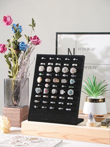 Ring Board Display Stand,Velvet Jewelry Earring Organizer Holder for Selling,Vendors Storage Tray for Multiple Rings (Black) - color: Black