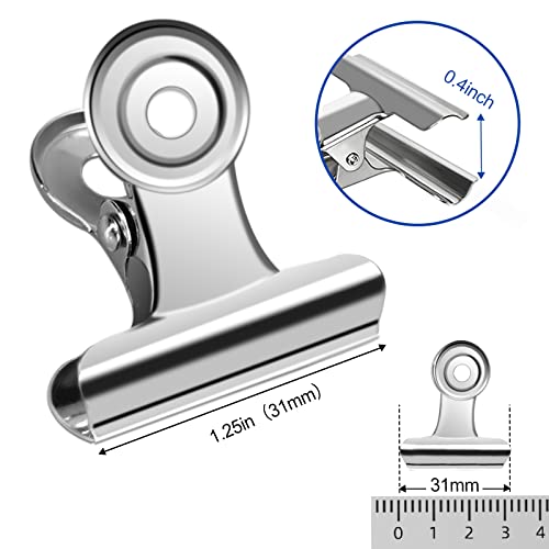 30 Pack Small Bull Clips 1.22 Inch Mini Metal Hinge Clips Binder Paper Hinge Clip for Office, Home, School, Shops, Silver, 31mm - color: Silver, size: 31mm