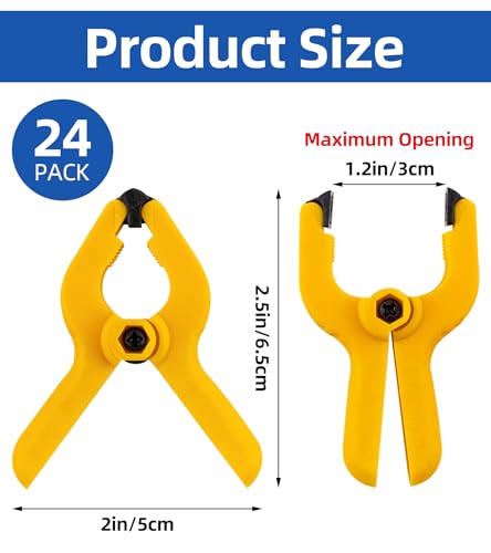 24 Pack Plastic Spring Clamps, 2.5 Inch Heavy Duty Spring Clips for Crafts & Professional Backdrop Clips & Woodworking