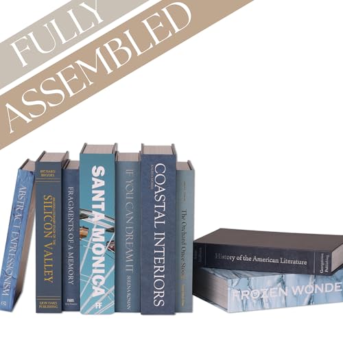 ORITZIO Blue Faux Books Set of 9 - Hidden Storage Fake Books Ideal for Coffee Table, Home Staging, Interior Design & Fashion Books, Old Money Aesthetic, Library Decor, Beach House Accessories - color: Blue