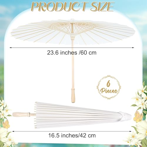 Aodaer 6 Pieces Wedding Paper Umbrella 23.6 Inch White Decorative Chinese Japanese Parasol Umbrella Crafts Vintage DIY Painting Decor Paper Wedding Favor for Photography Props Bridal Party - color: White