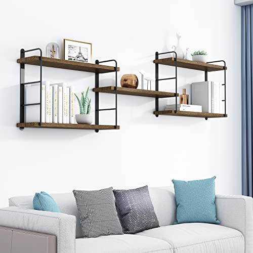 MXCSE Wall Shelves, Wall Mounted Bookshelves, DIY Floating Shelves for Wall, Wood Hanging Book Shelves for Room, Bedroom, Living Room, Easy Installation (Brown, 50W x 17H) - color: Brown