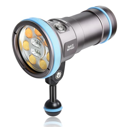 Shark CX 8000 Lumen Dive Light, 120m Waterproof Underwater Video Light 98 CRI with 120 Degree Wide Beam Angle Scuba Flashlight for Underwater Professional Dive Photography Fill Light - size: Shark CX