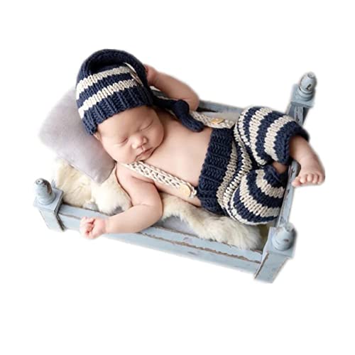 Fashion Cute Newborn Boy Girls Baby Costume Outfits Photography Props Hat Pants - color: Dark Navy