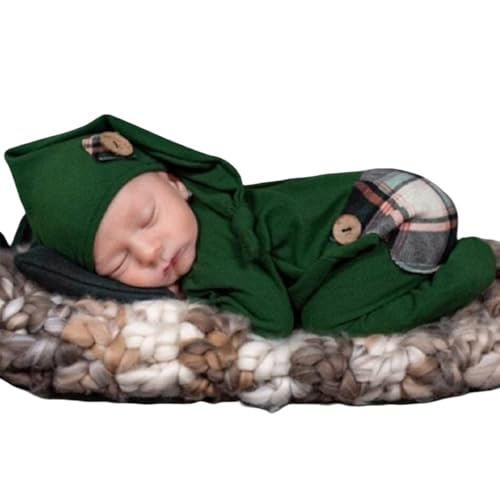 Christmas Newborn Baby Photo Shoot Props Outfits Crochet Clothes Santa Claus Red Hat Pants Photography Props - color: Green a