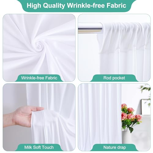 White Backdrop Curtains for Wedding, Wrinkle Free Polyester Photography Backdrop Drapes 8x10FT Photo Backdrop for Baby Shower Birthday Parties Stage Photoshoot Background Decorations 4x10ft,2 Panels - color: White, size: W4' x H10'(2 Panels)