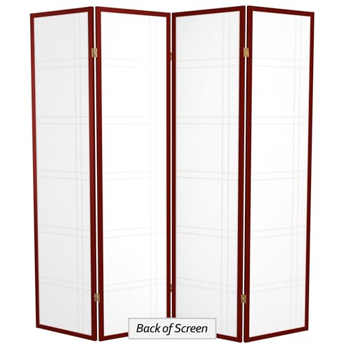 Red Lantern 6 ft. Tall Double Cross Shoji Screen - Rosewood - 4 Panels - color: Rosewood, size: 4 Panel