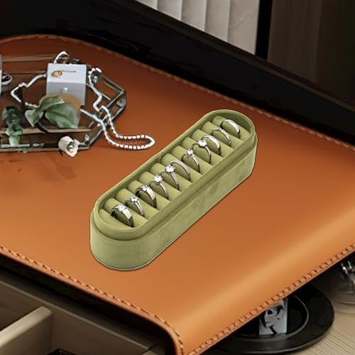 Velvet Small Multiple Ring Box Portable Organizer Display Storage Travel Case Jewelry Earring Holder for Wedding Birthday Christmas Day (Olive Green) - color: Olive Green