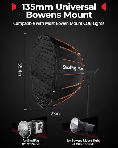 SmallRig FP-90 35.4" Parabolic Softbox with Bowens Mount for Studio Photography, Quick Release Soft Box with Honeycomb Grid, Diffusers, for SMALLRIG RC 220 pro, for Neewer for Godox for Aputure - 5395 - size: 35.4 inches (Black)