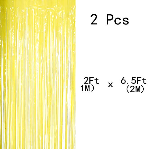 Yellow Tinsel Foil Fringe Curtains Decorations - You Are My Sunshine Baby Shower Birthday Party Photo Backdrops Props Decorations, 2pc - color: Yellow