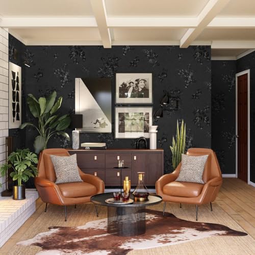 Black Peel and Stick Wallpaper Silk Embossed Floral Contact Paper for Cabinets Drawer Furniture Textured Flower Removable Wallpaper for Kitchen Bathroom Waterproof Thicken Vinyl 275inL 17.7inW - color: Black, size: 17.7" x 275.6"