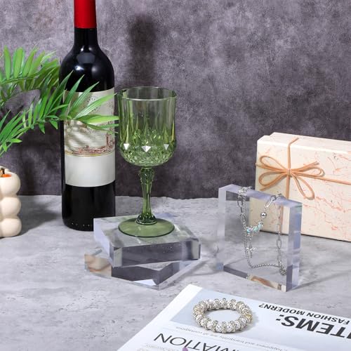8pcs Acrylic Blocks for Display, 4 x 4 x 1 Inch Clear Polished Acrylic Cube Risers, Square Jewelry Display Stand Base for Rings Armband Jewelry