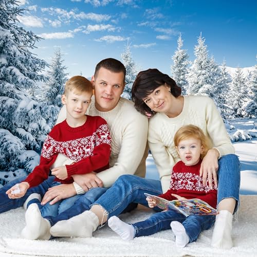 Winter Snow Forest Backdrop 8x6 FT Snowy Forest Background Banner Family Party Decorations Christmas Backdrop New Year Decor for Photo Booth Indoor Outdoor - color: White-BlueSky, size: 8x6 FT