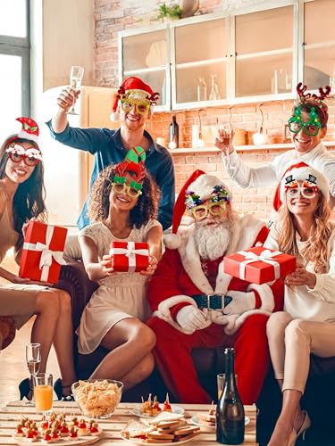 48 Pcs Christmas Glasses Frame and Headbands Set, Cute Christmas Head Boppers and Glasses with 24 Designs Santa Hat Leprechaun Snowman Reindeer Antler, Christmas Party Favors, Accessories, Supplies - style: 48 PCS