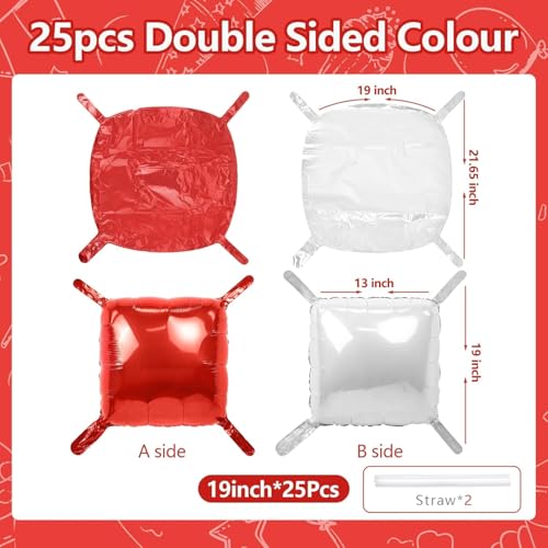 NISOCY 25PCS Red White Square Foil Balloons Wall Double Backdrop Sided Red Pearl White Balloon Tunnel Arch Kit for Christmas Birthday Valentine's Day Baby Shower Wedding Party Decorations - color: A02 - Red and Pearl White, size: 25PCS