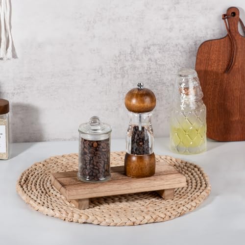 Bathroom Tray Farmhouse Decor Pedestal Stand Wood Riser Display Kitchen Accessories Soap Holder for Sink, Counter, Vanity, 8.7 * 3.6 Brown - color: Brown, size: 8.7" x 3.6" x 1.6"