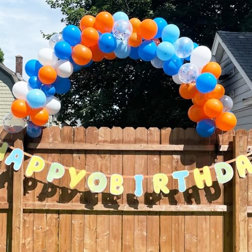 Orange and Blue Balloons, 12 Inch Orange and Dark Light Blue Latex Balloons Party Decorations for Kids Birthday Baby Shower Outer Space Theme Party Decor Supplies - color: Blue and Orange