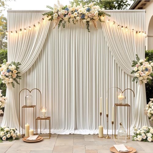 10ft×12ft Beige Backdrop Curtain for Wedding Parties, 2 Panels Wrinkle Free Polyester Photo Backdrop Drapes Back Drop Cloth for Birthday Photography Background - color: Beige, size: W5' x H12'(2 panels)