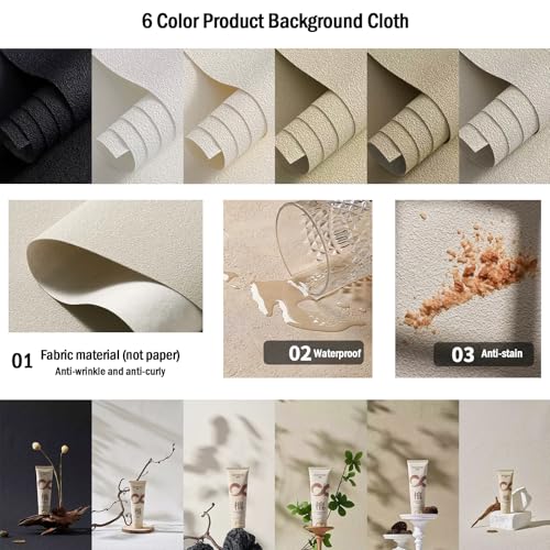 6PCS Non-Wrinkle Product Photography Backdrops, 28x21IN Photo Backdrops 3D Matte Texture Cloth Flat Lay Props for Food Jewelry Cosmetic Makeup Tabletop - color: black gray white