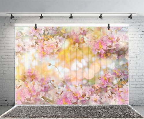 AOFOTO 5x3ft Pink Floral Wood Backdrops Spring Blossom Flowers Wooden Wall Valentines Day Decoration Wallpaper Photography Background Newborn Kids Baby Portrait Photoshoot Photo Studio Props Vinyl - size: 5x3ft