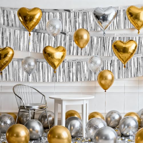 4 Packs Foil Fringe Garland Tinsel Streamers Shiny Wall Hanging Birthday Banner Backdrop for Graduation Wedding Anniversary Celebration Happy Birthday Party Decorations Silver - color: Silver
