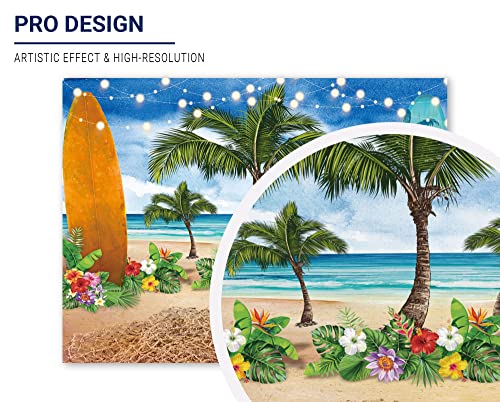 Allenjoy Summer Beach Ocean Photography Backdrops Blue Sky Seaside Surfboard Tropical Palm Trees Luau Kids Girl 1st Birthday Party Decor Banner Baby Shower 8x6ft Photoshoot Background Photo Booth Prop - size: 8'x6'