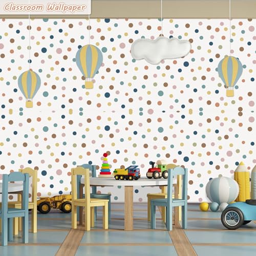 Classroom Fabric Bulletin Board 47x141inch Boho Dots White Back to School Classroom Backdrops Decorations for Wall Door Background, DIY Craft, Bulletin Boards, Pillows, Curtains, Reusable, Easy to Cut - style: Boho
