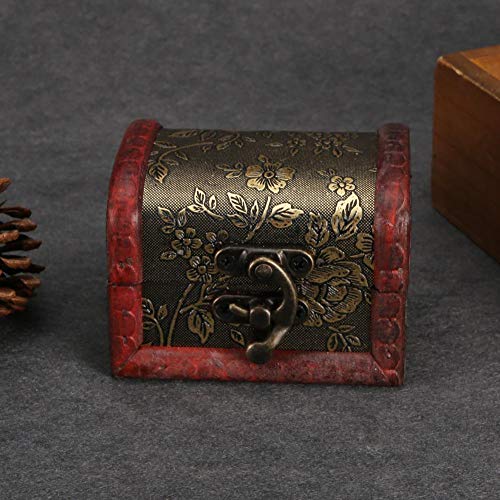Hztyyier Vintage Wood Treasure Chest Decorative Jewelry Keepsake Box, Trinket Storage for Girls Ladies Women, Home Decoration