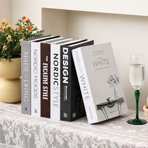 Decorative Faux Books Set of 6 – Modern Luxury Fake Books for Home Decor, Coffee Table & Bookshelf Styling, Aesthetic Stacked Book Decor for Living Room & Entryway - color: Design